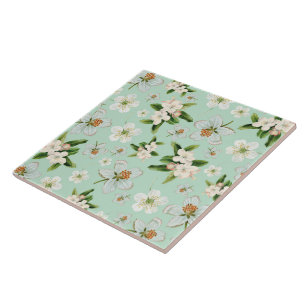 Vintage Spring Flower Blossoms Pattern Tile