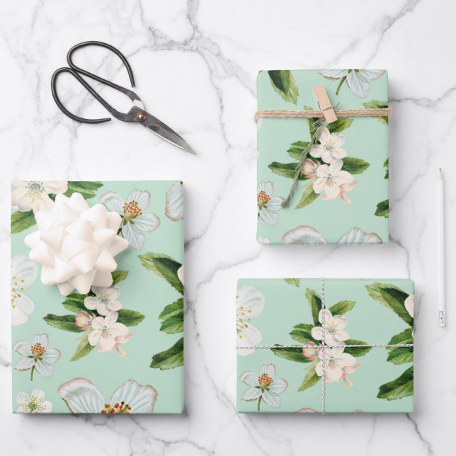 Vintage Spring Flower Blossoms Pattern Wrapping Paper Sheet (Front)