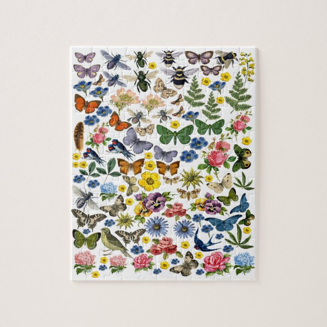 Vintage Spring Flower Foliage Butterflies Garden Jigsaw Puzzle (Vertical)