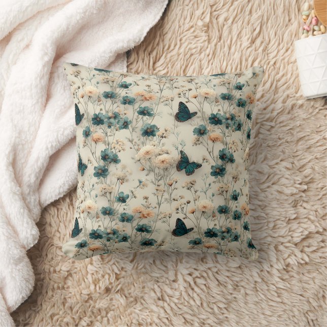 Vintage Spring Flowers and Butterflies Cushion (Blanket)