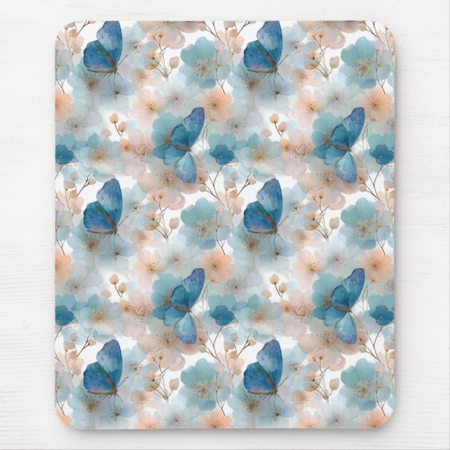 Vintage Spring Flowers & Blue Butterfly Mouse Pad (Front)