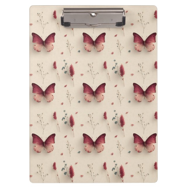 Vintage Spring Flowers & Blush Butterfly Clipboard (Front)
