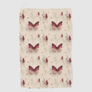 Vintage Spring Flowers & Blush Butterfly Golf Towel