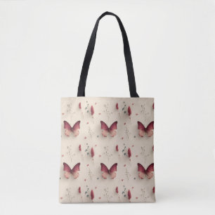 Vintage Spring Flowers & Blush Butterfly Tote Bag