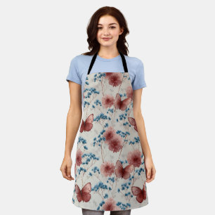 Vintage Spring Flowers & Pink Butterflies Apron