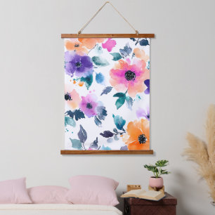 Vintage Spring Garden Watercolor Floral Hanging Tapestry