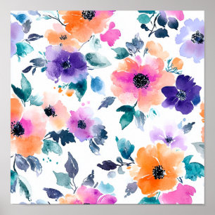 Vintage Spring Garden Watercolor Floral Poster