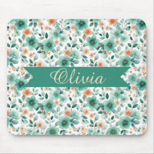 Vintage Spring Green Floral Personalised Mouse Pad