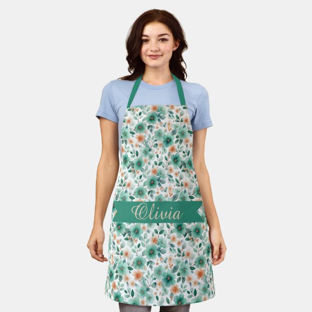 Vintage Spring Green Floral Personalized Apron (Worn)