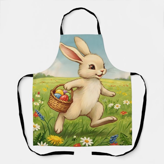 Vintage Spring Meadow Easter Bunny  Apron (Front)