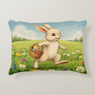 Vintage Spring Meadow Easter Bunny Decorative Cushion