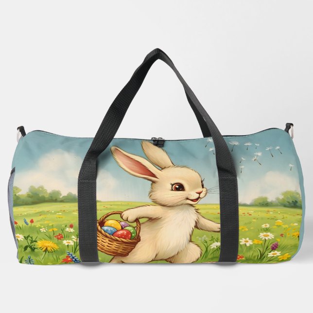 Vintage Spring Meadow Easter Bunny  Duffle Bag (Back)