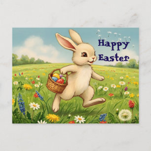 Vintage Spring Meadow Easter Bunny Holiday Postcard