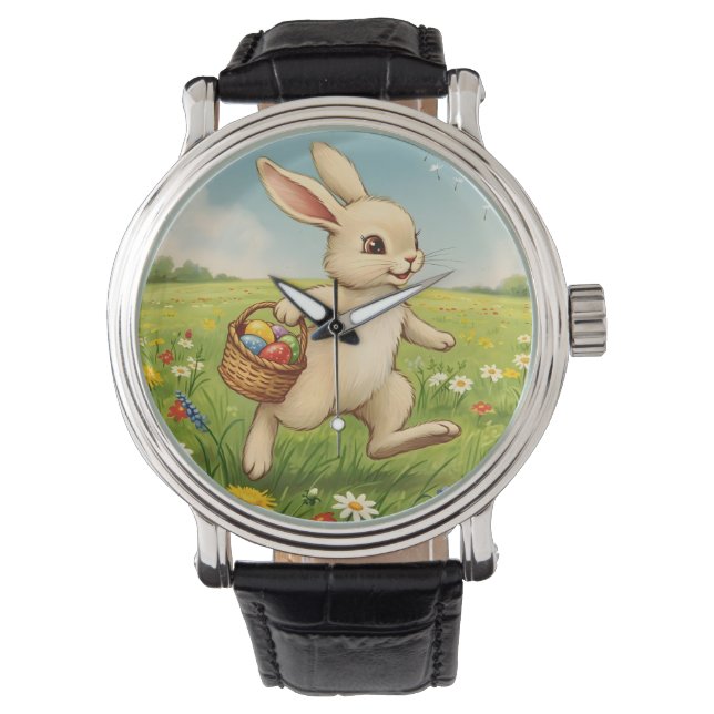 Vintage Spring Meadow Easter Bunny  Watch (Front)