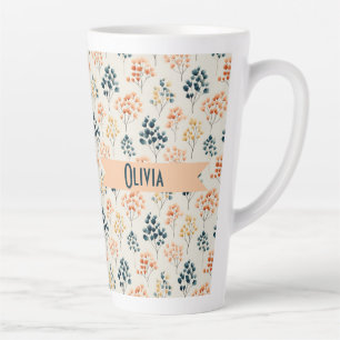 Vintage Spring Orange and Green Botanical Name Latte Mug
