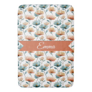 Vintage Spring Orange Flowers Personalized Bath Mat