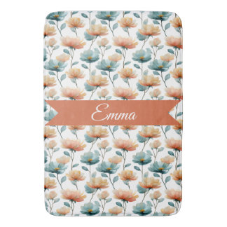 Vintage Spring Orange Flowers Personalized Bath Mat