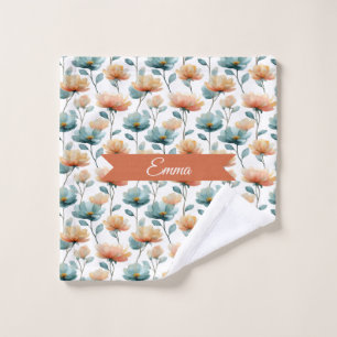 Vintage Spring Orange Flowers Personalized Bath Towel Set