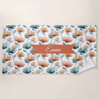 Vintage Spring Orange Flowers Personalized Beach Towel
