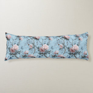 Vintage Spring Peonies on Blue Body Cushion