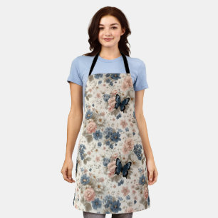 Vintage Spring Pink and Blue Florals & Butterfly Apron