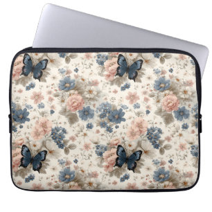 Vintage Spring Pink and Blue Florals & Butterfly Laptop Sleeve
