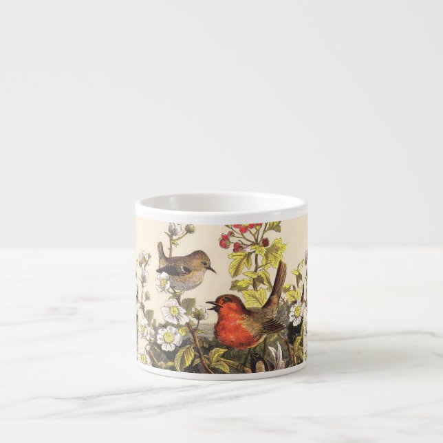 Vintage Spring Robin Songbirds Botanical Floral Espresso Cup (Front)