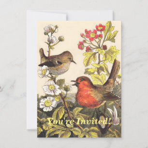 Vintage Spring Robin Songbirds Botanical Floral Invitation