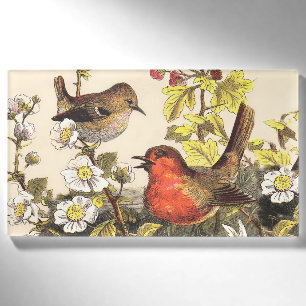 Vintage Spring Robin Songbirds Botanical Floral Name Tag