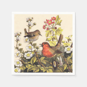 Vintage Spring Robin Songbirds Botanical Floral Napkin