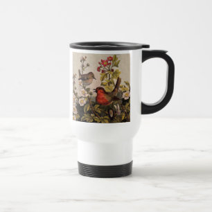 Vintage Spring Robin Songbirds Botanical Floral Travel Mug