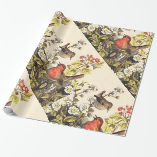 Vintage Spring Robin Songbirds Botanical Floral Wrapping Paper