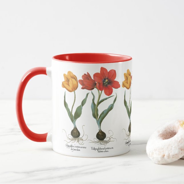 Vintage Spring Tulip Flowers by Basilius Besler Mug (With Donut)