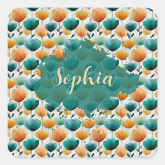 Vintage Spring Yellow and Green Floral Square Sticker