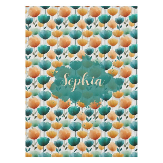 Vintage Spring Yellow and Green Floral Tablecloth (Front)