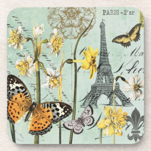 Vintage Springtime in Paris Eiffel Tower coasters