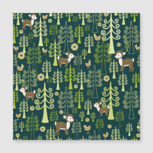 Vintage spruce trees, deer pattern.