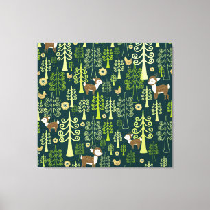 Vintage spruce trees, deer pattern. canvas print