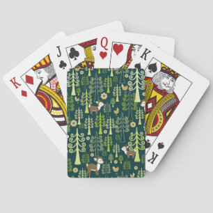 Vintage spruce trees, deer pattern. playing cards