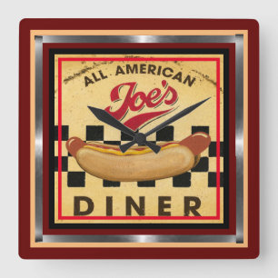 Vintage Square Joe;s Diner Sign on a Square Wall Clock