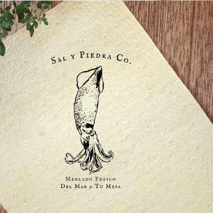 Vintage Squid Coastal Market Branding Rubber Stamp