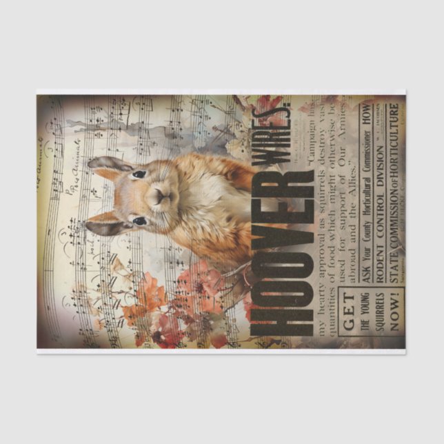 Vintage Squirrel Ephemera Decoupage Tissue Paper (Front)