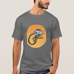 Vintage Squirrel Monkey Drawing and Stylised Sun  T-Shirt