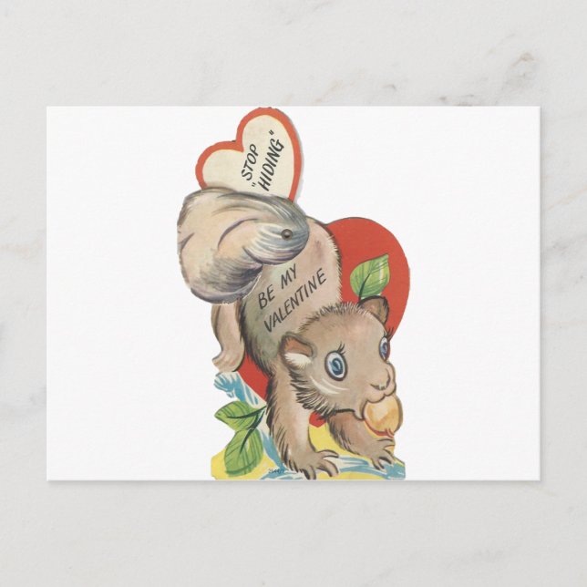 Vintage Squirrel Valentine Holiday Postcard (Front)