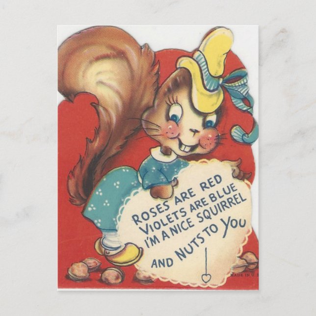 Vintage Squirrel Valentine Holiday Postcard (Front)