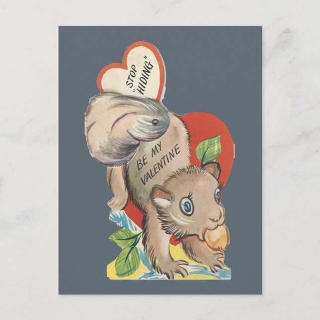 Vintage Squirrel Valentine Holiday Postcard (Front)