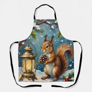 Vintage Squirrel with Christmas Lantern Winter Apron