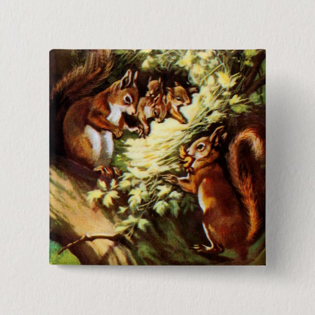 Vintage Squirrels 15 Cm Square Badge (Front)