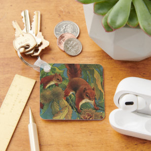 Vintage Squirrels, Forest Creatures, Wild Animals Key Ring