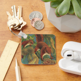 Vintage Squirrels, Forest Creatures, Wild Animals Key Ring